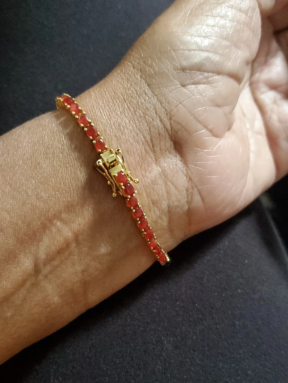 Mexican Cherry Fire Opal Tennis Bracelet 18K Vermeil Yellow Gold 3ctw